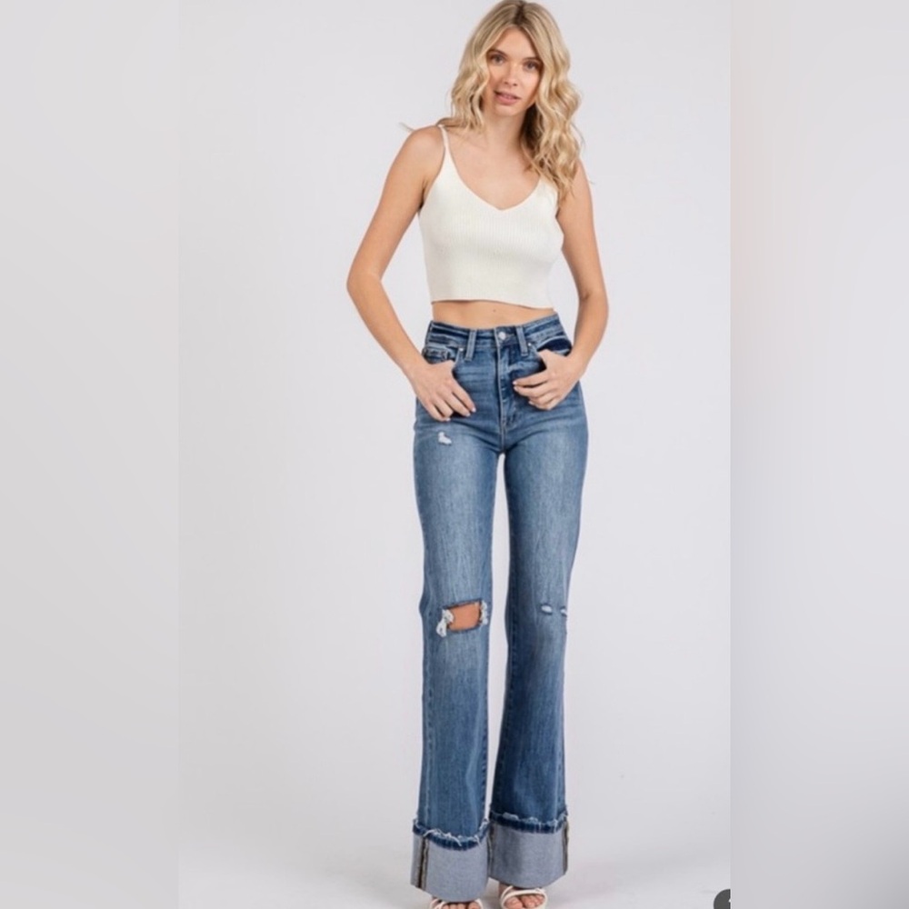 *New Petra 153 High Rise wide leg cuffed Distressed Jeans Sz 28 - Picture 2 of 13